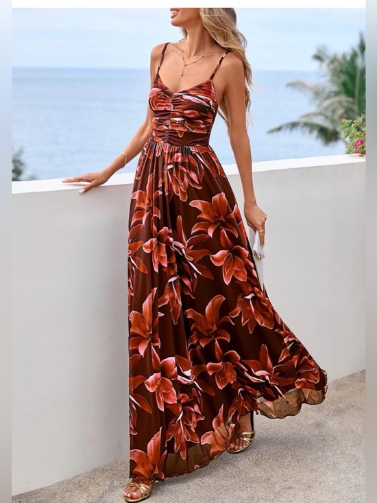 PrettyGarden Dresses & Skirts - NWT Pretty Garden Brown Floral Maxi Dress with Spaghetti Straps Size M